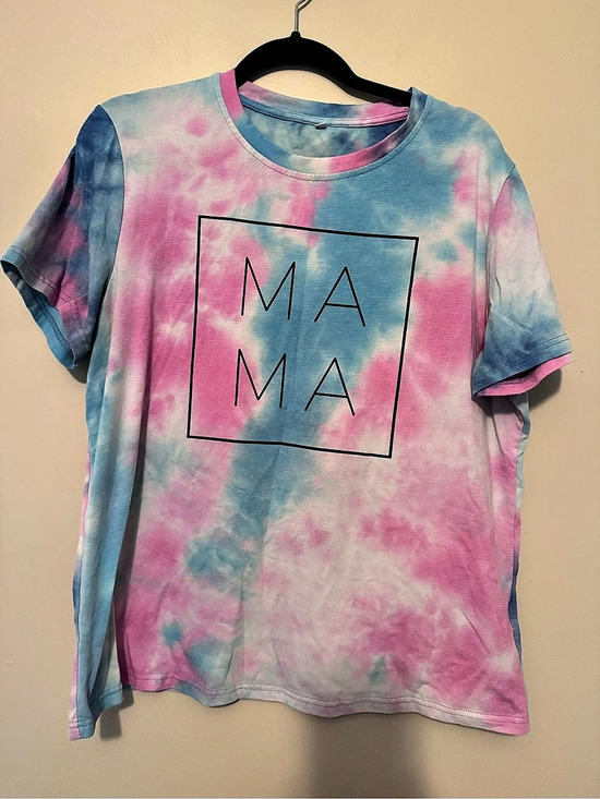 Amazon Tops - Tie-Dye MAMA Graphic Short Sleeve Tee in Pink & Blue